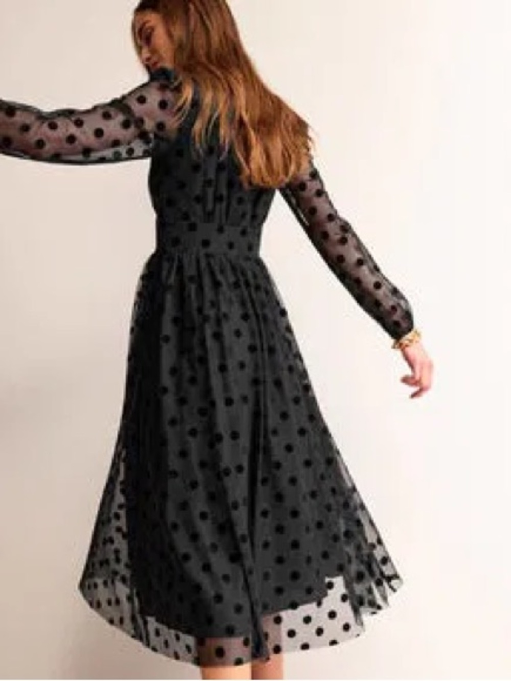 Boden Black Polka Dot Spot Holiday Party Sleeve Christina Tulle Midi Dress 16 18 - Picture 2 of 15